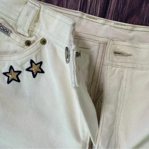 Vintage Escada by Margaretha Ley Cream Jeans w/ Nautical & Star Embroidery - Picture 8 of 11